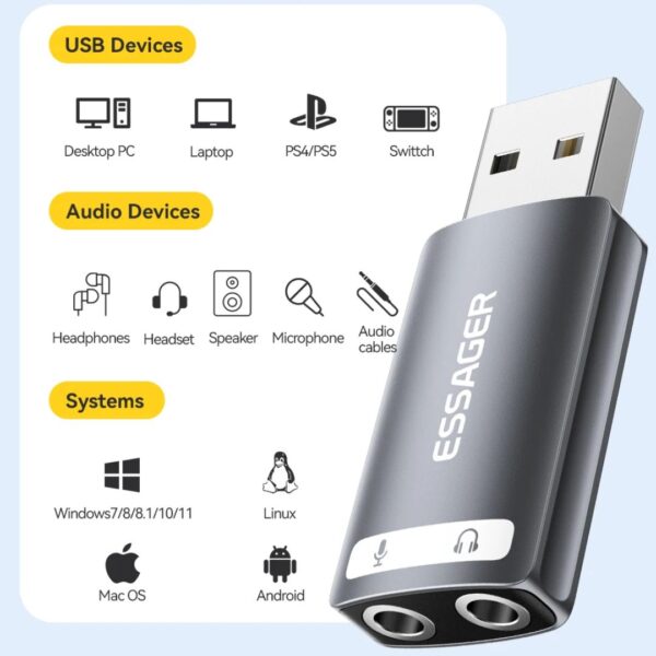 adapter11 Essager USB Sound Card External 3.5mm USB Adapter