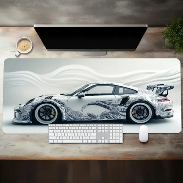 White Sports Car Large Gaming Mouse Pad 90*40 CM