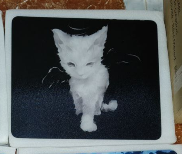 Glass Mousepad  Cat & Black Bat Wing 35x30cm