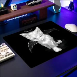 Glass Mousepad  Cat & Black Bat Wing 35x30cm