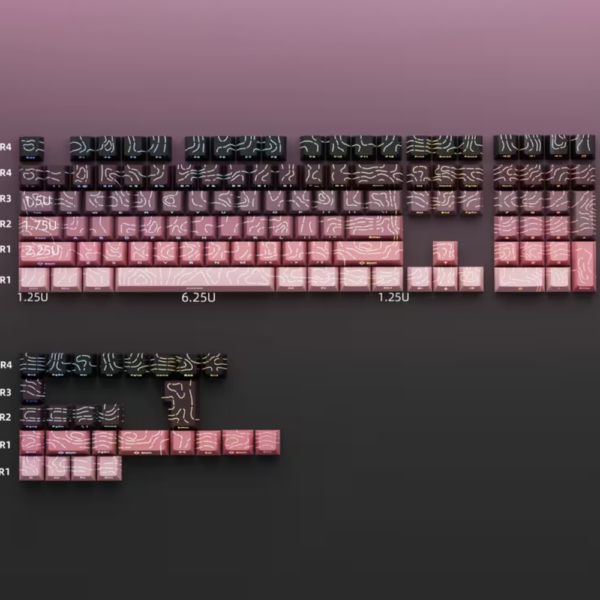 Black and Pink Gradient Cracked Backlit Keycaps 108 Keys
