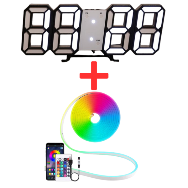 Pack (3D led Clock + Led Neon 5 M)